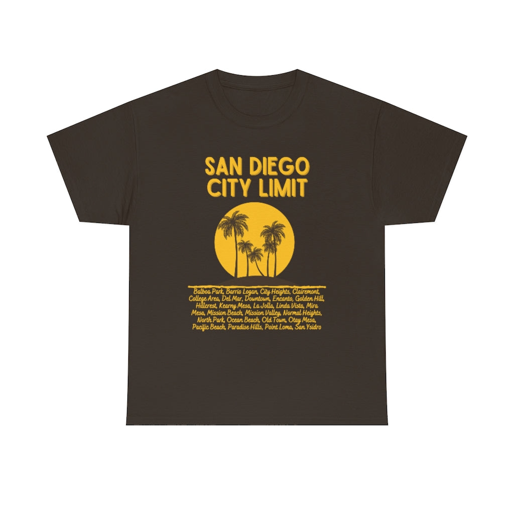 San Diego City Limit Heavy Cotton Tee, SD Areas on back