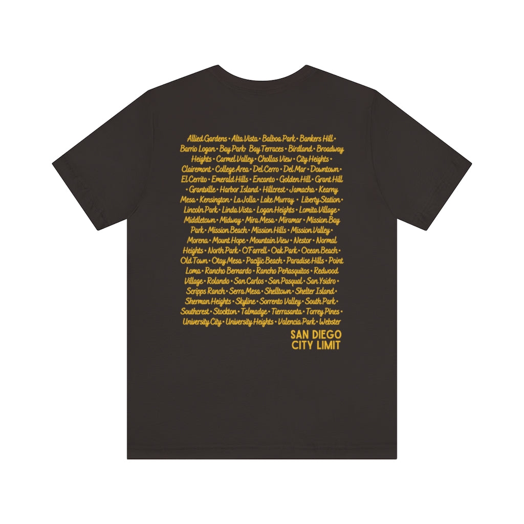 San Diego City Limit Tee | SD Areas on back (Brown)