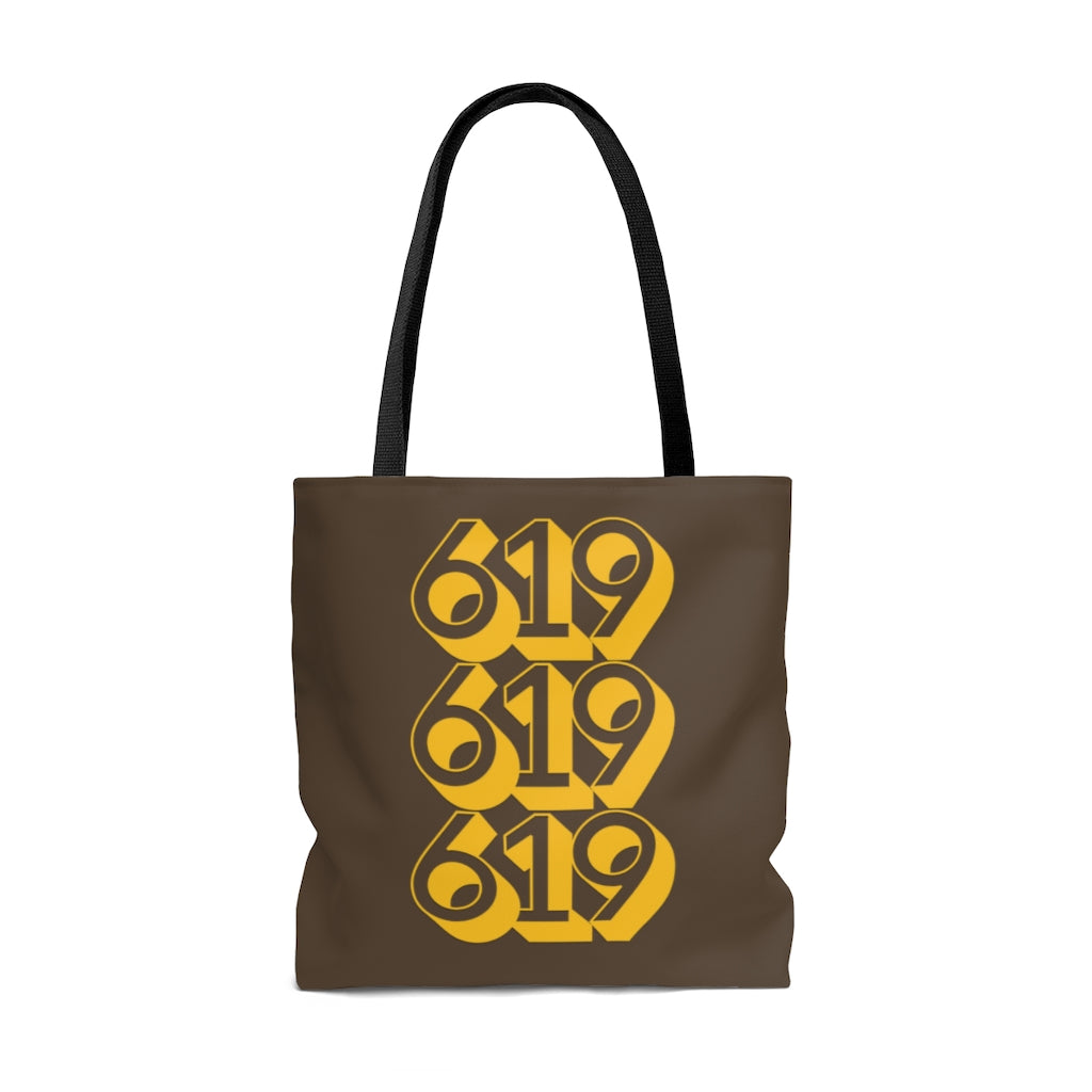 619 Tote Bag, San Diego Brown and Gold Shopping Bag, SD Beach Bag