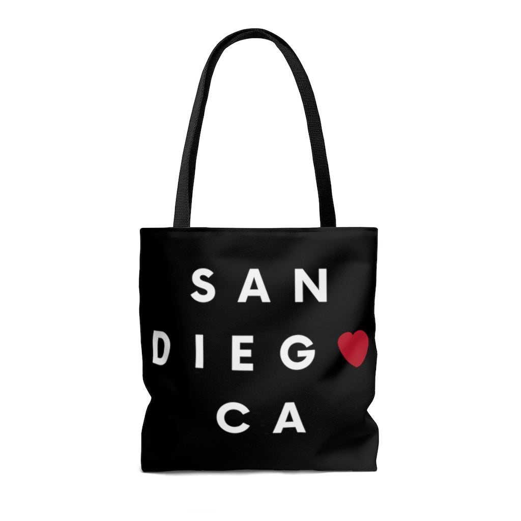 San Diego CA Black Tote Bag, SD Neighborhood Beach Bag