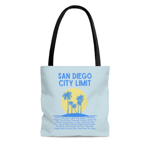 San Diego City Limit Gold Tote Bag | SD Areas (Baby Blue)