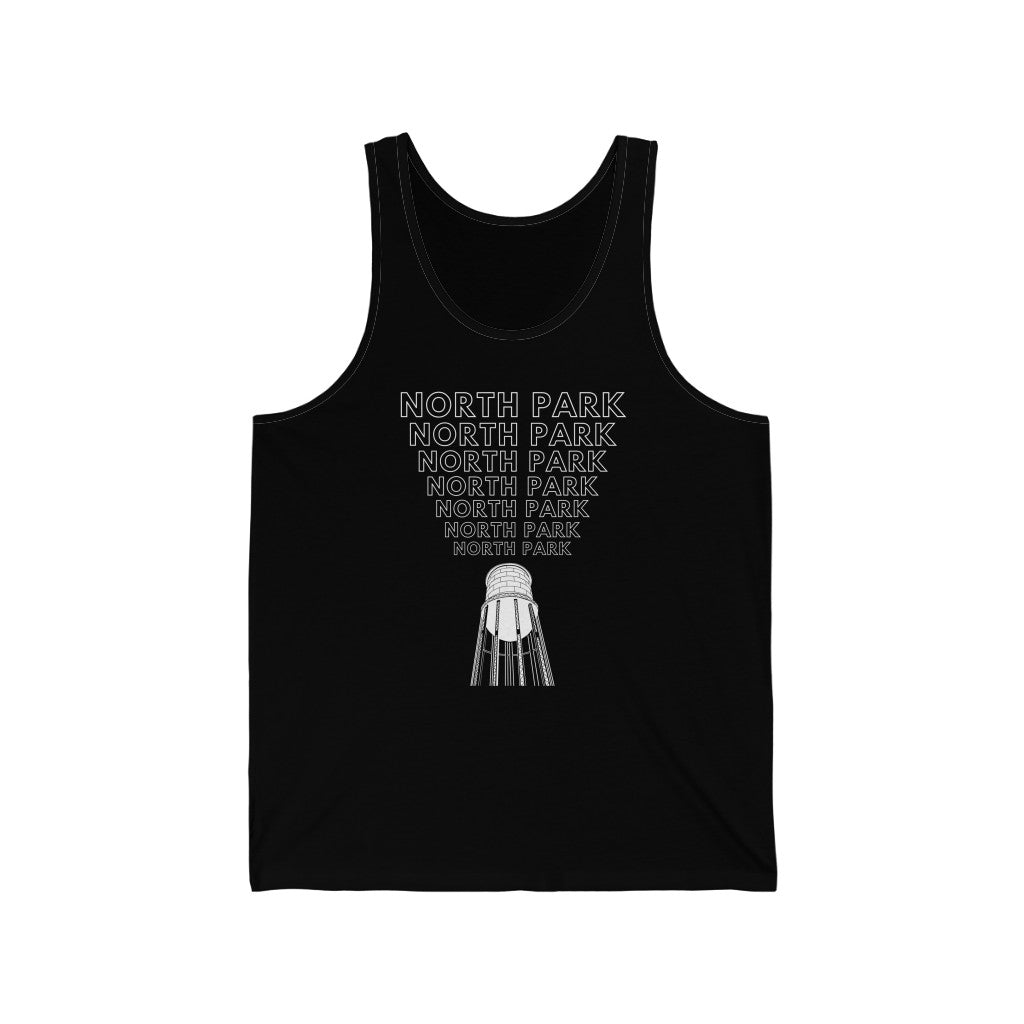 "Yell North Park" Tank-Top, NP Water Tower Sleeveless Shirt (Unisex)