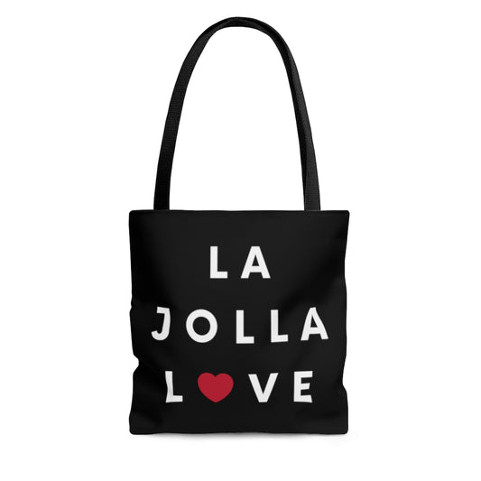 La Jolla Love Black Tote Bag, San Diego Neighborhood Beach Bag