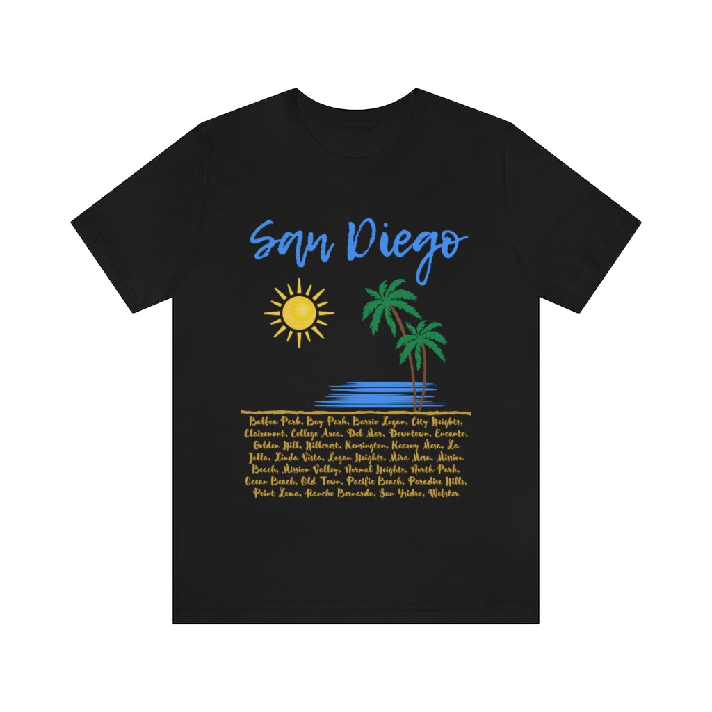 San Diego Neighborhoods Tee | SD Areas on back (Baby Blue)