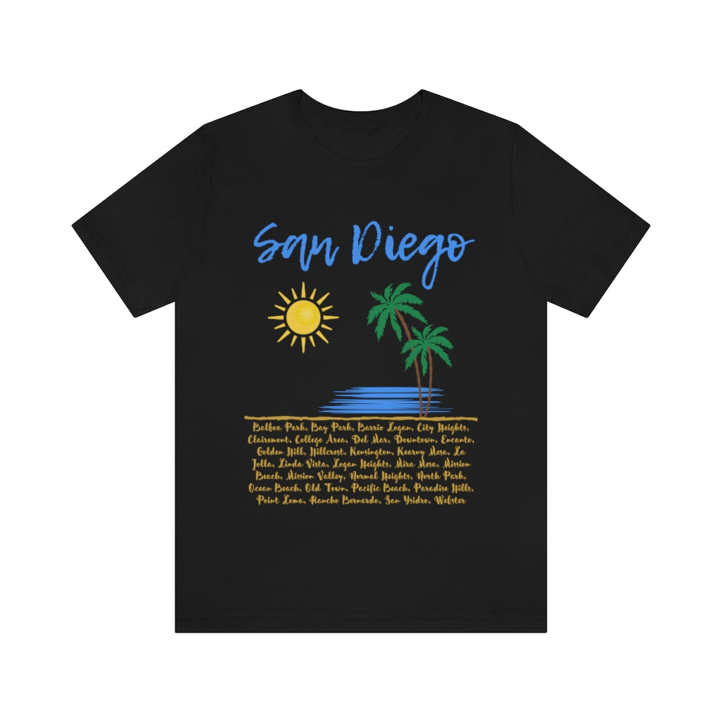 San Diego Neighborhoods Tee | SD Areas on back (Baby Blue)