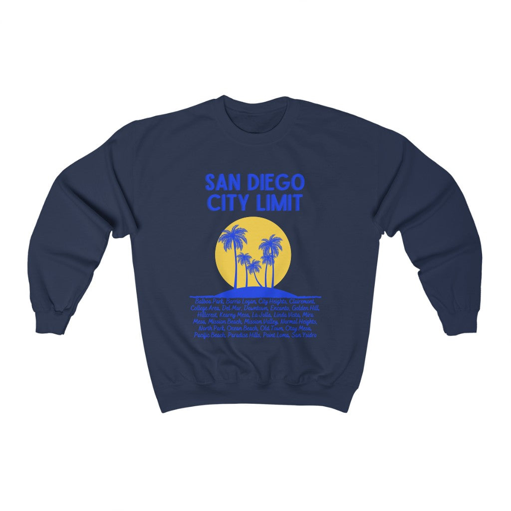 San Diego City Limit Sweatshirt | SD Areas on back (Royal Blue)