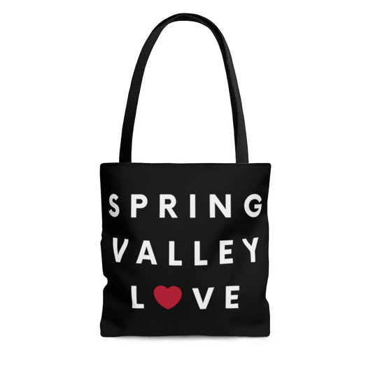 Spring Valley Love Black Tote Bag, San Diego County Neighborhood Beach Bag