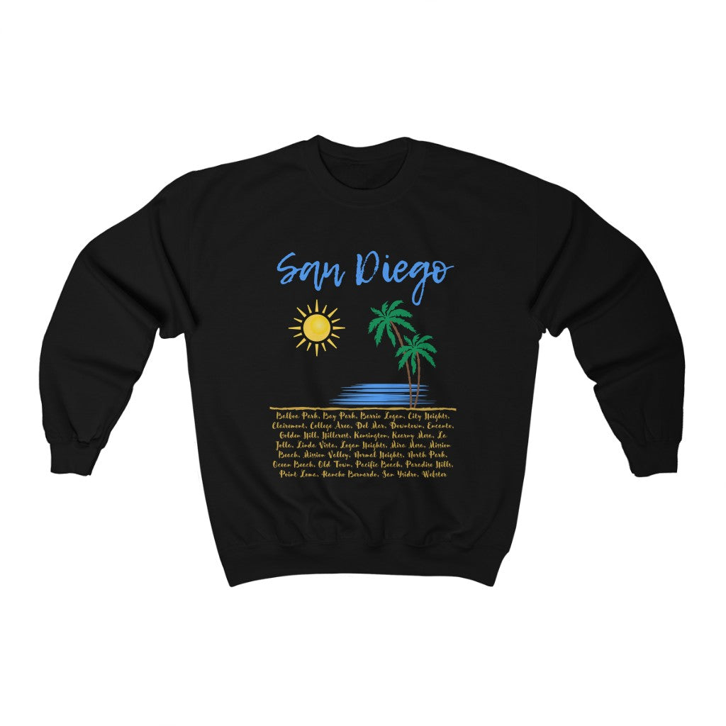 San Diego Neighborhoods Sweatshirt | SD Areas on back (Baby Blue)