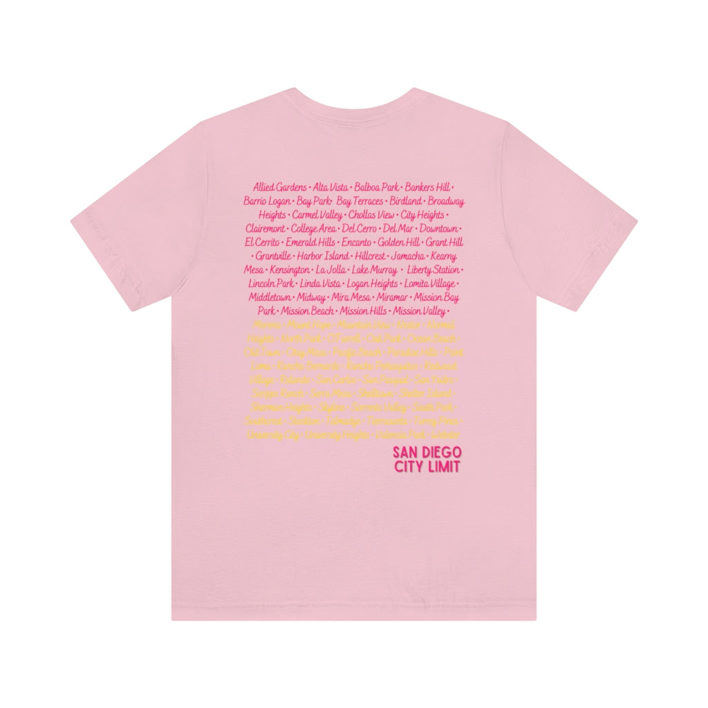 San Diego City Limit Tee | SD Areas on back (Pink)