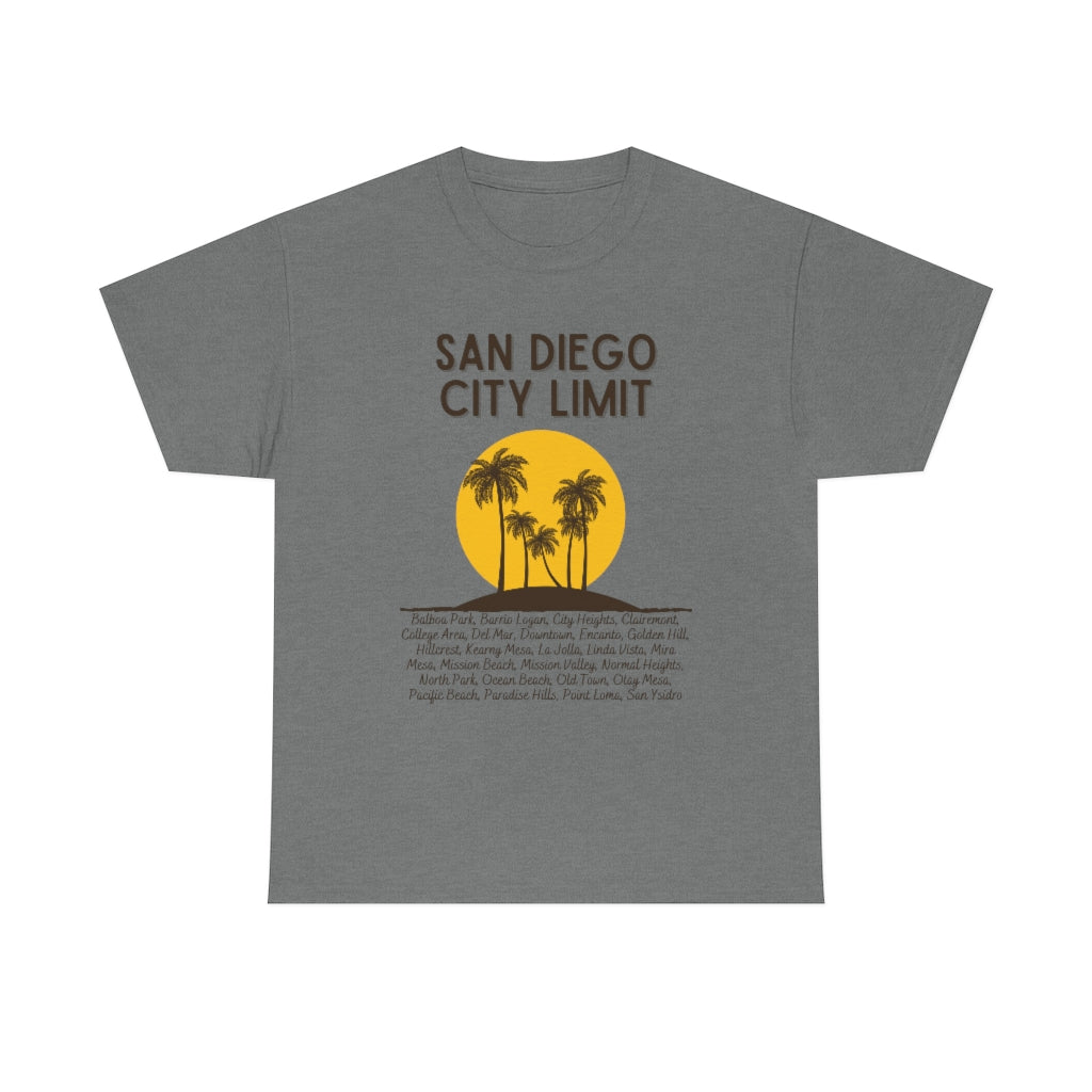 San Diego City Limit Heavy Cotton Tee, SD Areas on back