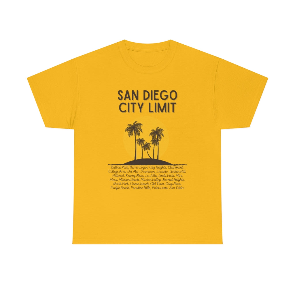 San Diego City Limit Heavy Cotton Tee, SD Areas on back