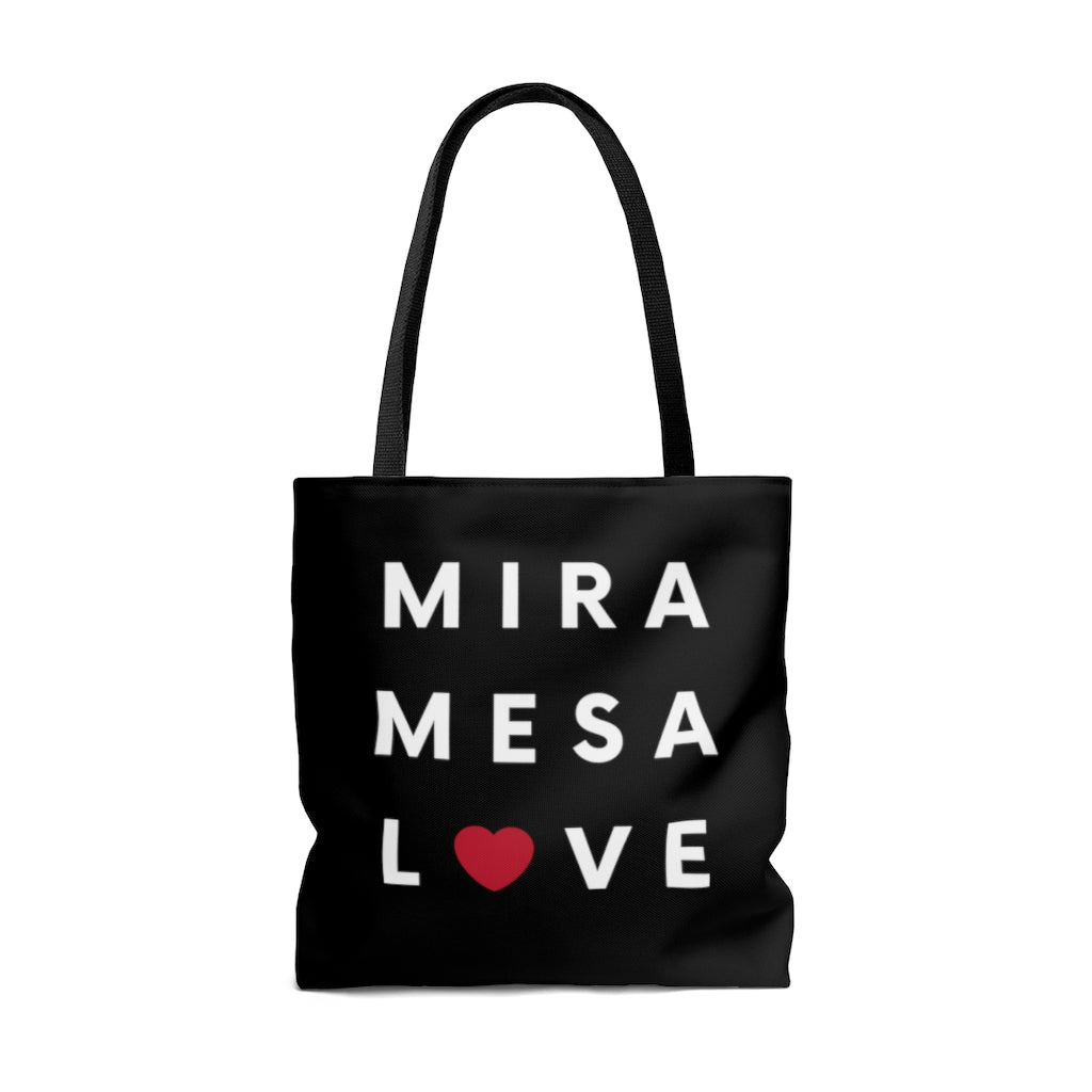 Mira Mesa Love Black Tote Bag, SD Beach Bag