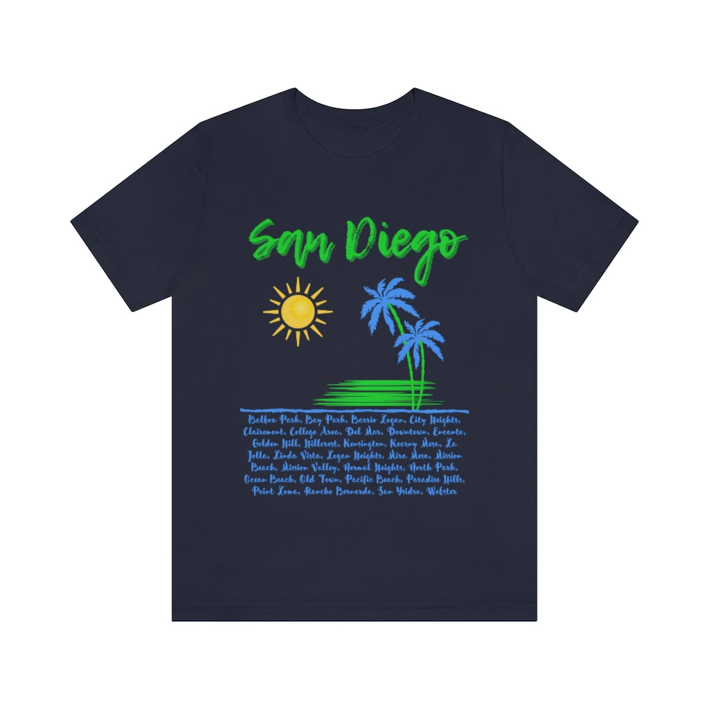 San Diego Neighborhoods Tee | SD Areas on Back (Lime Green)