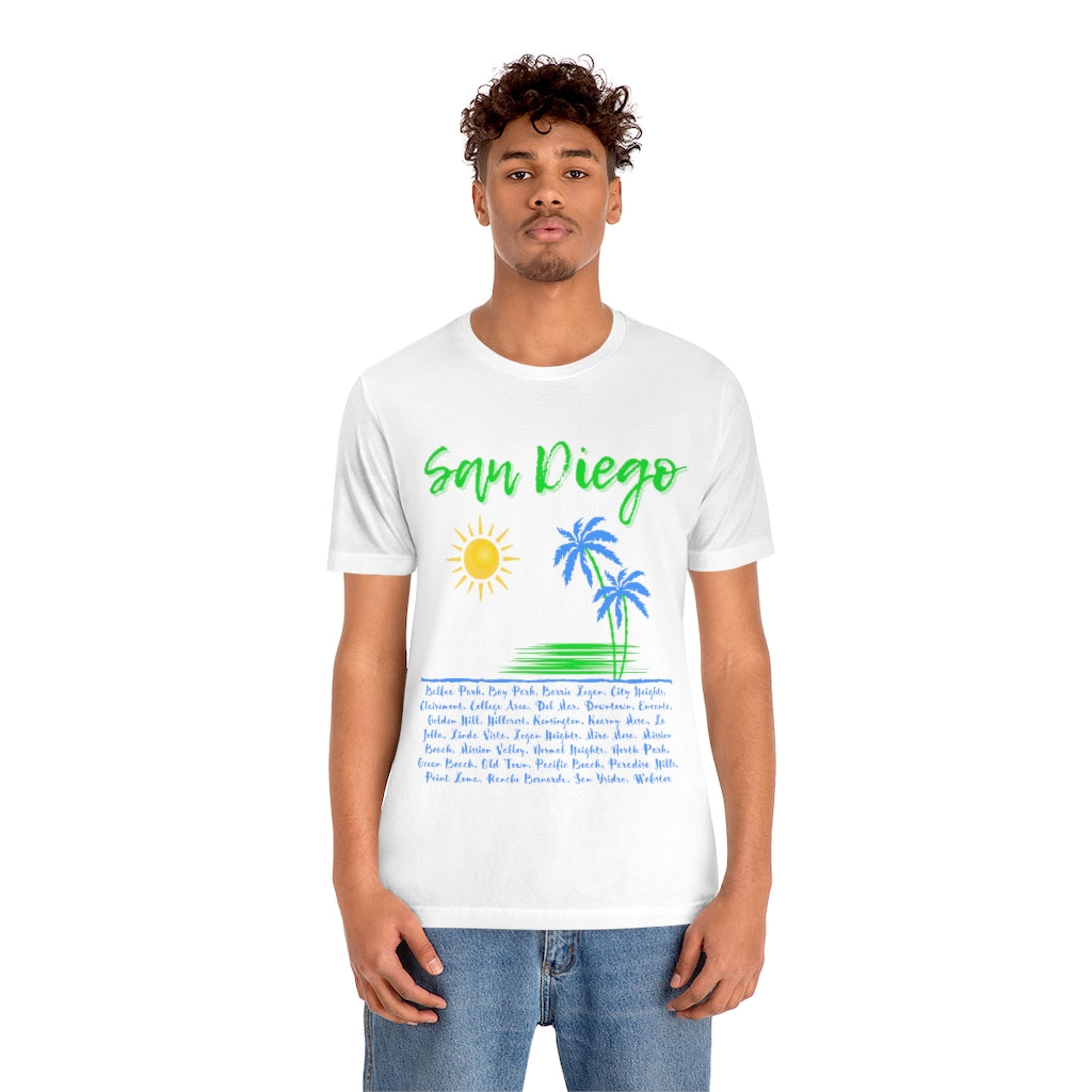 San Diego Neighborhoods Tee | SD Areas on Back (Lime Green)
