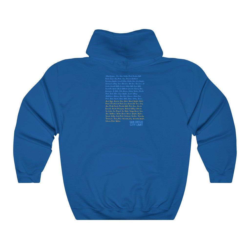 San Diego Neighborhoods Hoodie | SD Areas on back (Baby Blue)