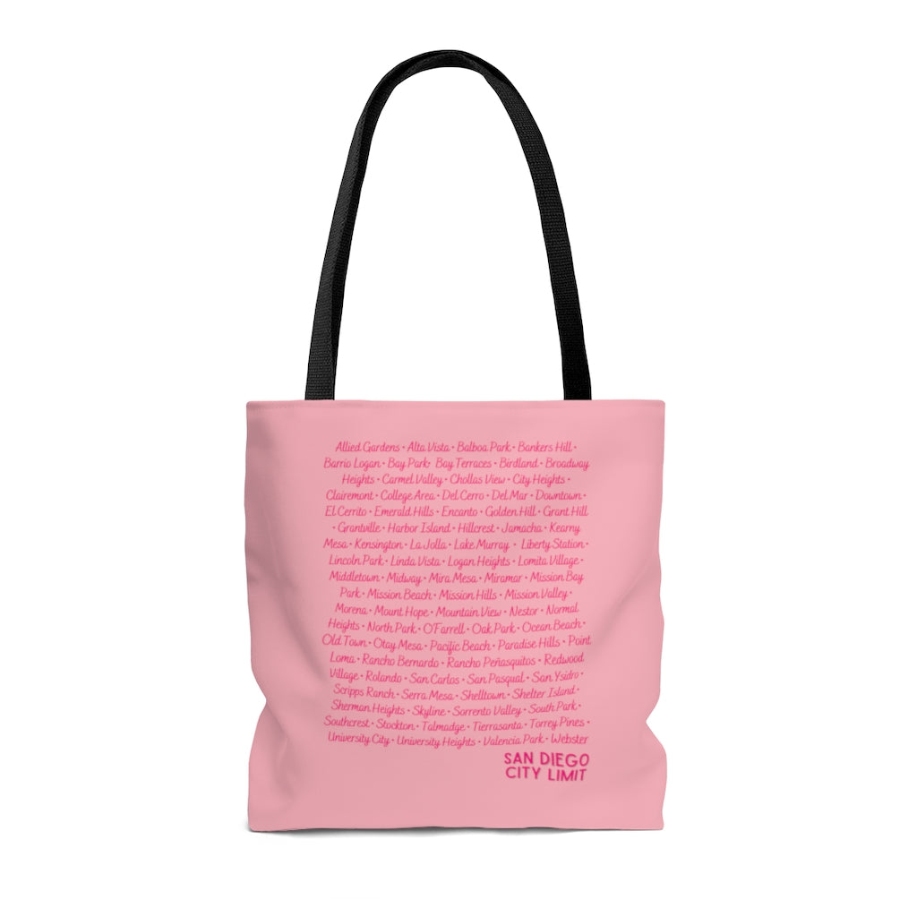 San Diego City Limit Pink Tote Bag | SD Areas