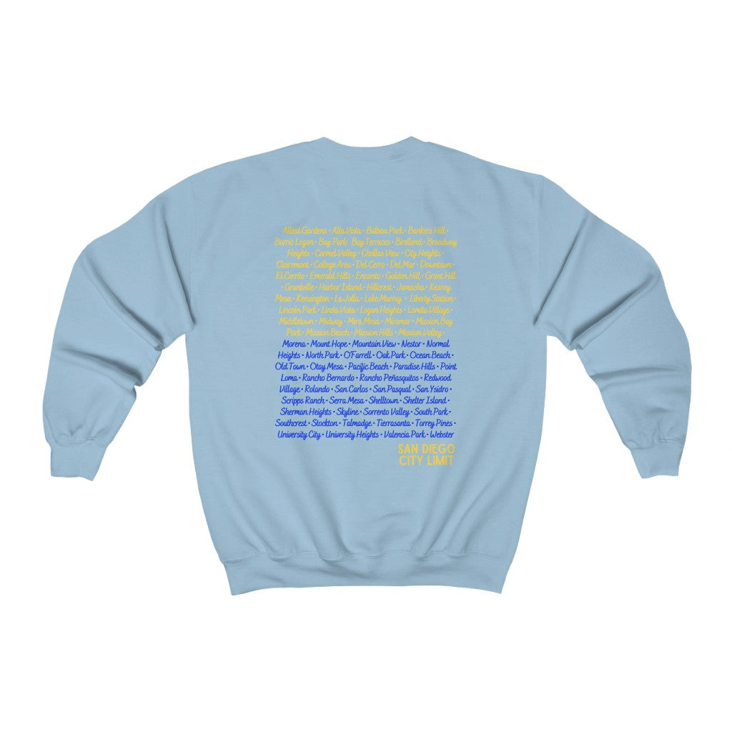 San Diego City Limit Sweatshirt | SD Areas on back (Royal Blue)
