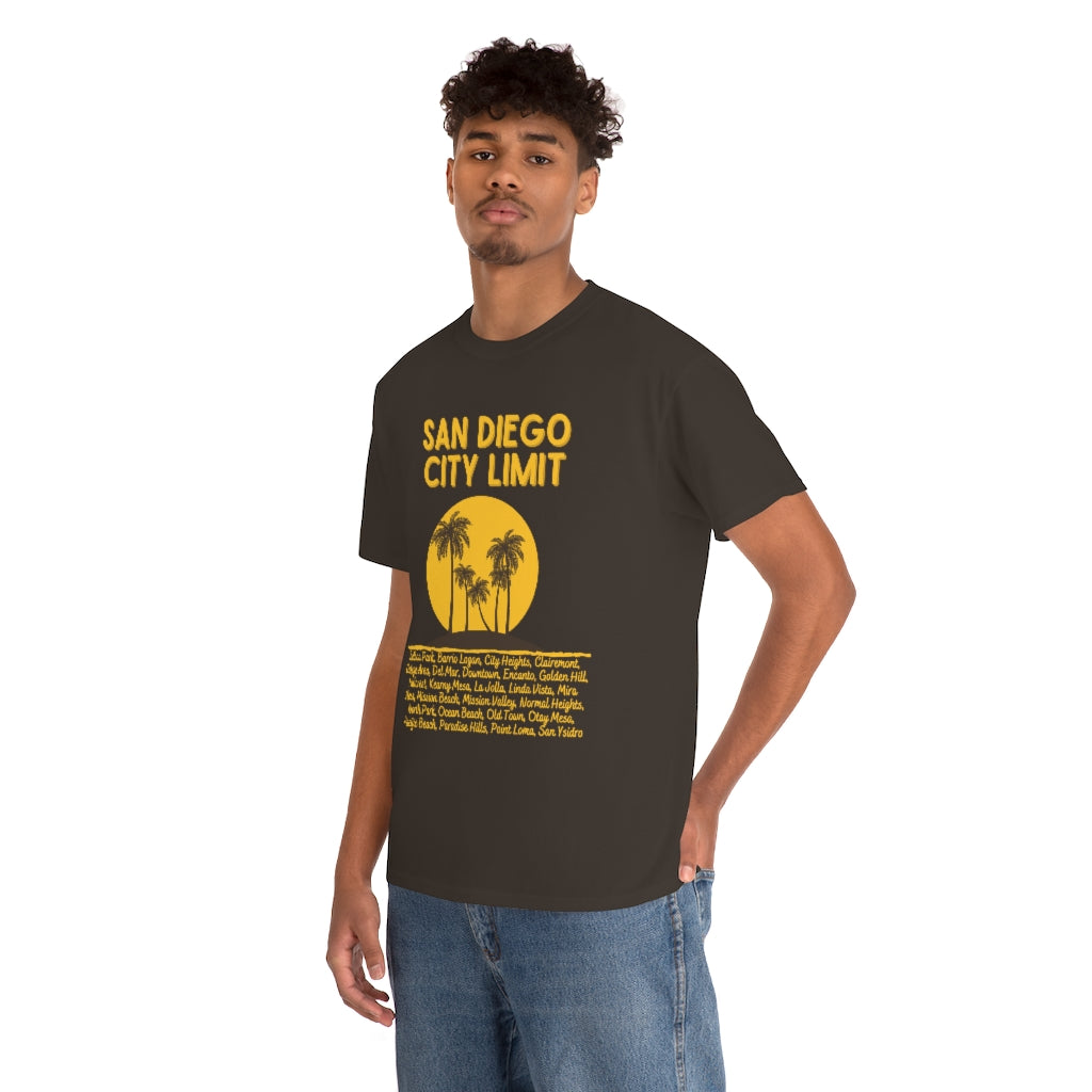 San Diego City Limit Heavy Cotton Tee, SD Areas on back