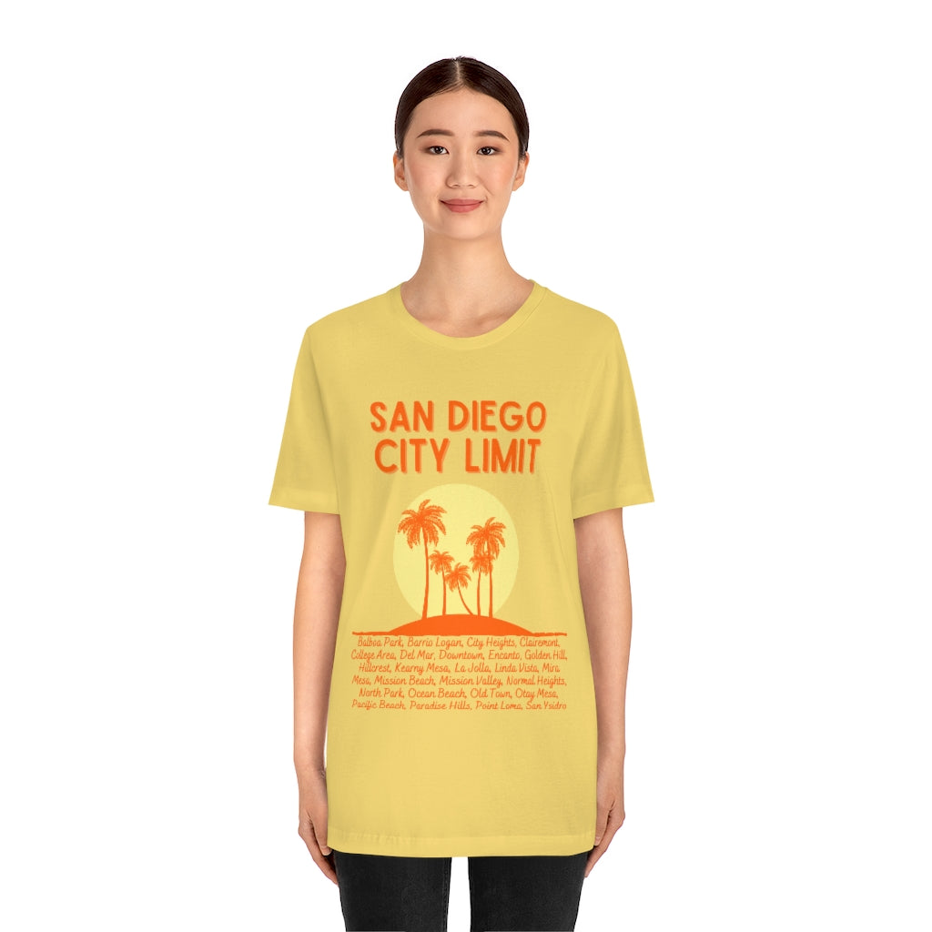 San Diego City Limit T-shirt | SD Tee Areas on Back (Orange)