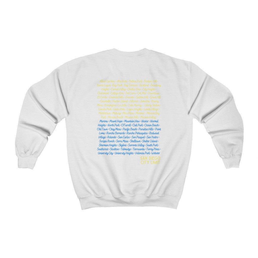 San Diego City Limit Sweatshirt | SD Areas on back (Baby Blue)