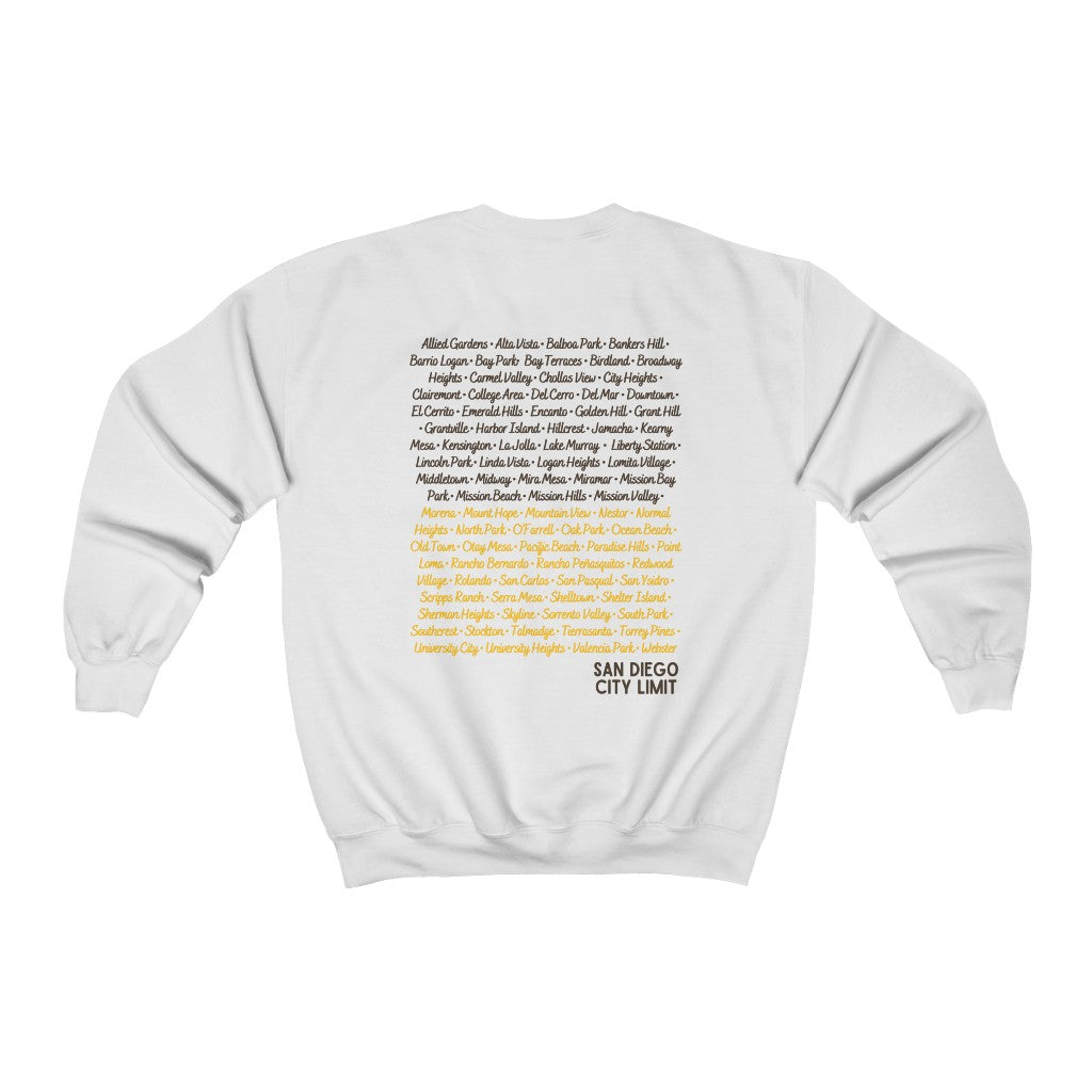 San Diego City Limit Sweatshirt | SD Areas on back (Brown)
