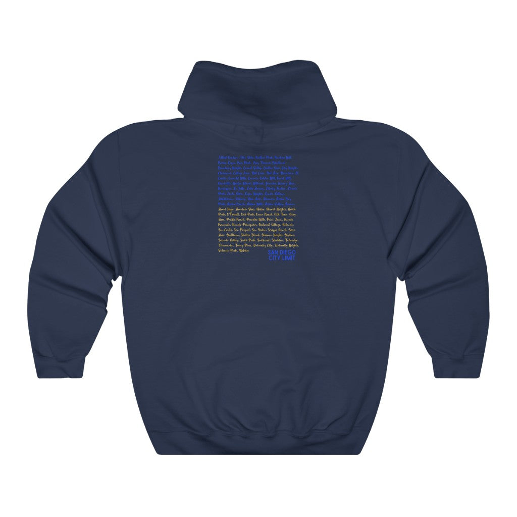 San Diego Neighborhoods Hoodie | SD Areas on back (Royal Blue)