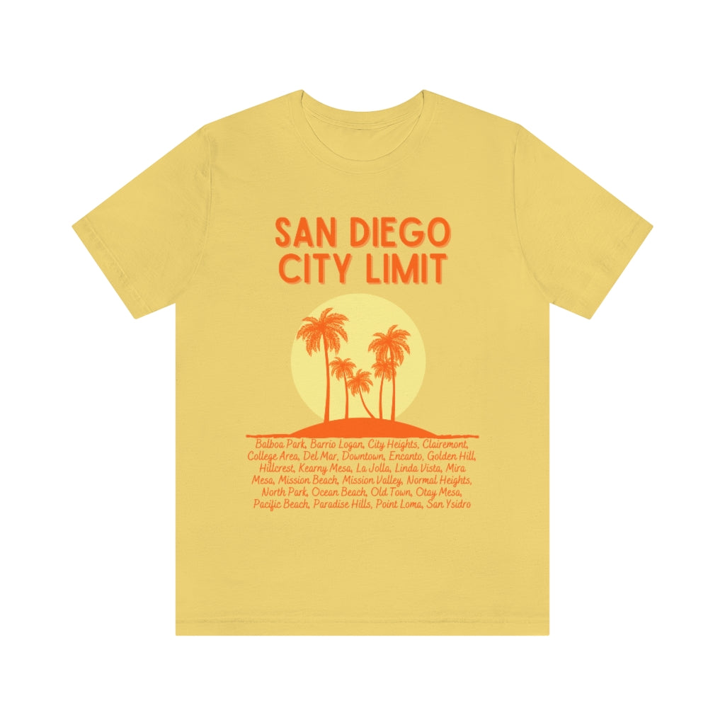 San Diego City Limit T-shirt | SD Tee Areas on Back (Orange)
