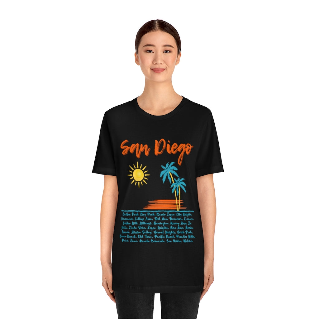 San Diego Neighborhoods Tee | SD Areas on back (Orange)