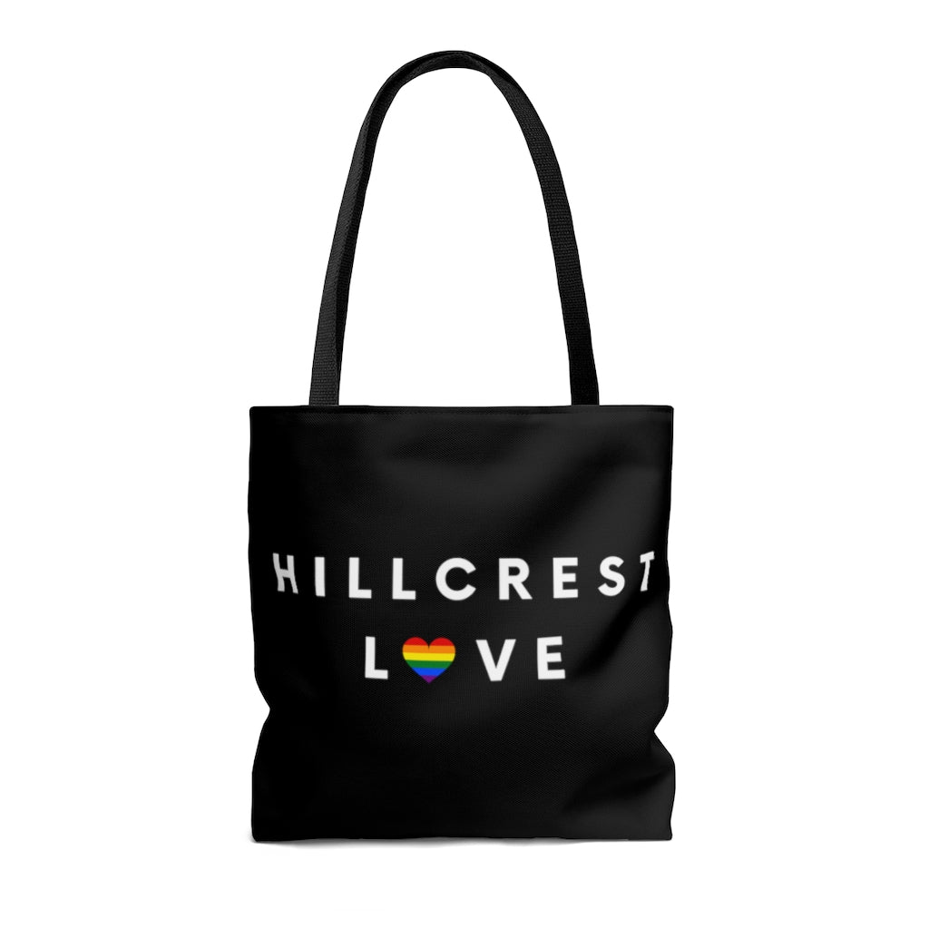Hillcrest Love Black Tote Bag, San Diego Neighborhood Beach Bag