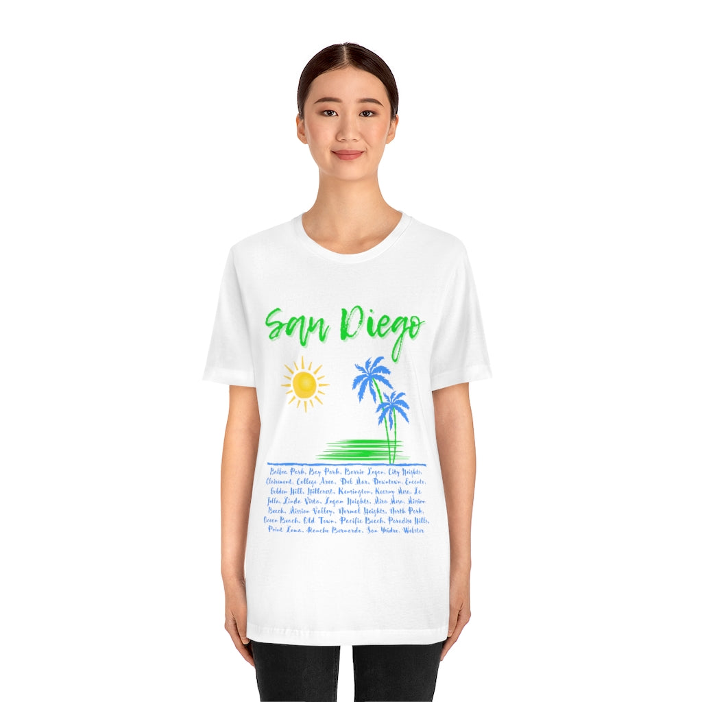 San Diego Neighborhoods Tee | SD Areas on Back (Lime Green)