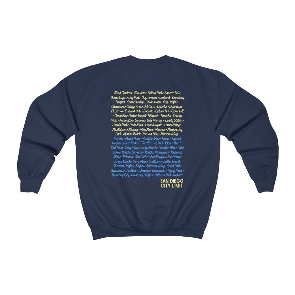 San Diego City Limit Sweatshirt | SD Areas on back (Baby Blue)