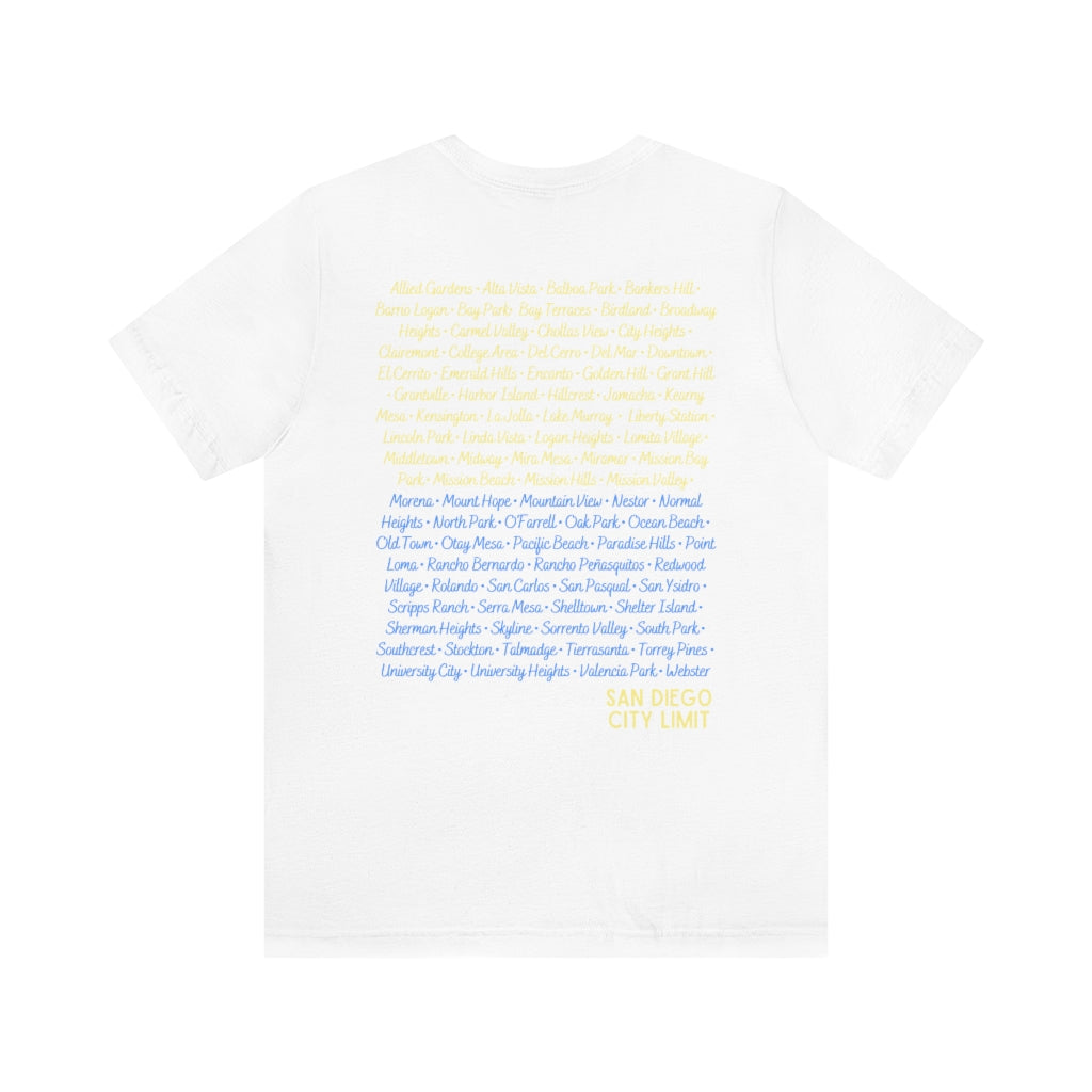 San Diego City Limit Tee | SD Areas on back (Baby Blue)