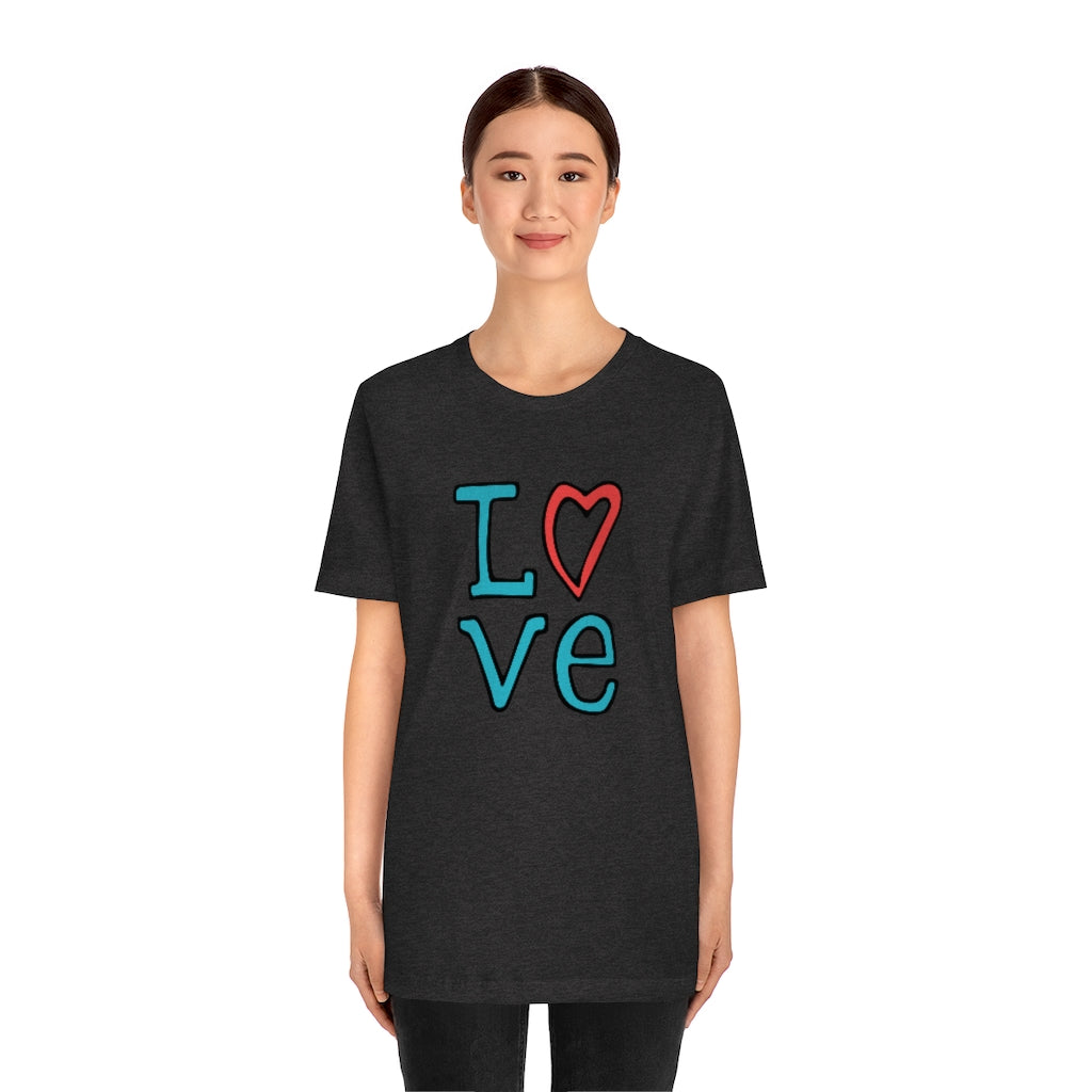 LOVE T-shirt (Red and Teal)