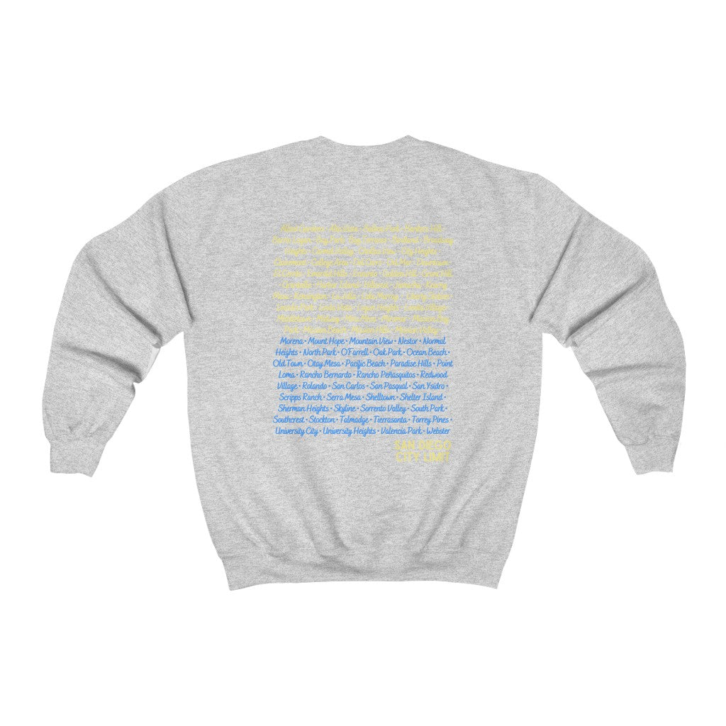 San Diego City Limit Sweatshirt | SD Areas on back (Baby Blue)