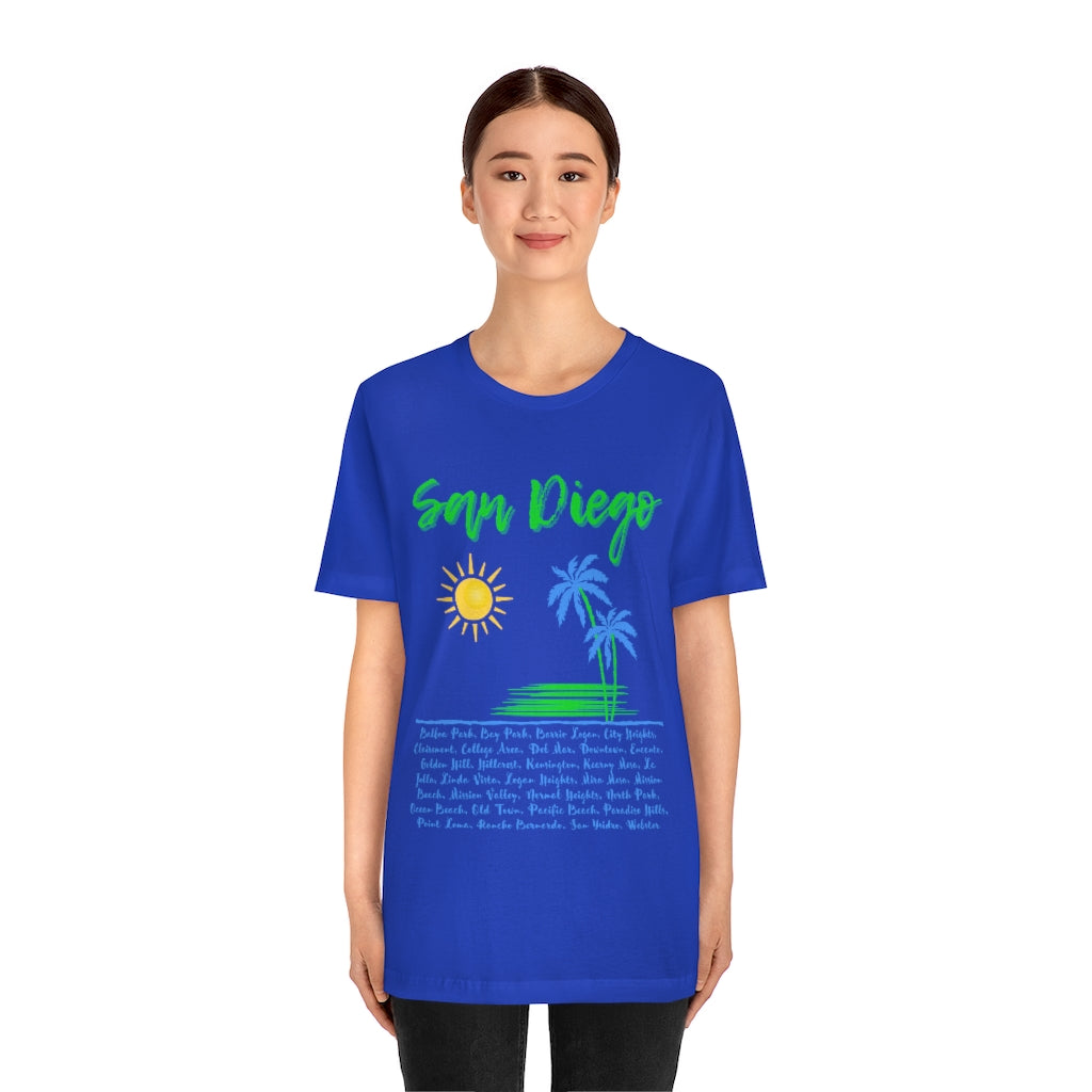 San Diego Neighborhoods Tee | SD Areas on Back (Lime Green)