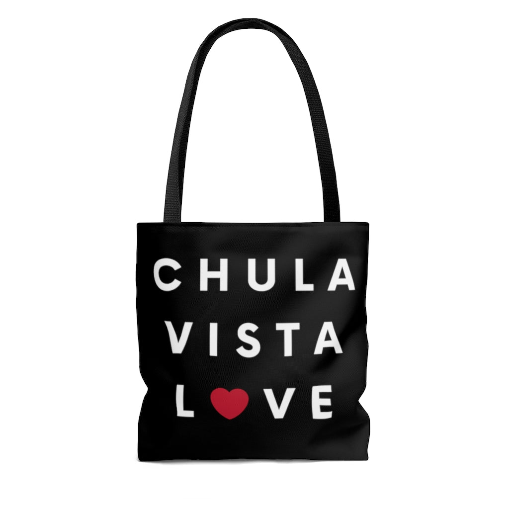 Chula Vista Love Black Tote Bag, Shopping Bag, Beach Bag