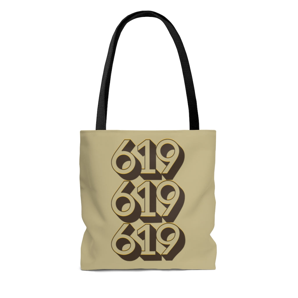 619 Tote Bag, SD Sand, Brown and Gold Shopping Bag, San Diego Beach Bag