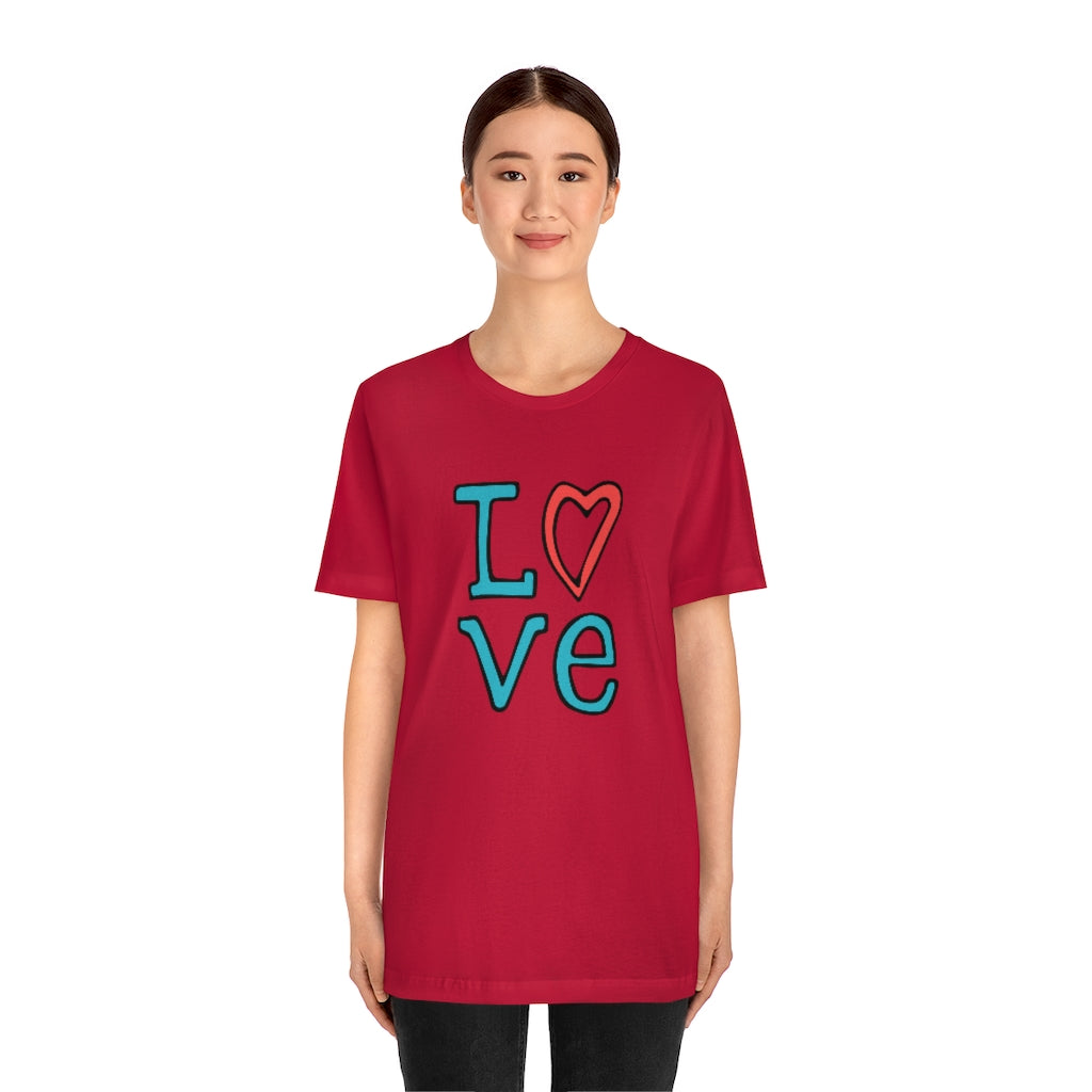 LOVE T-shirt (Red and Teal)