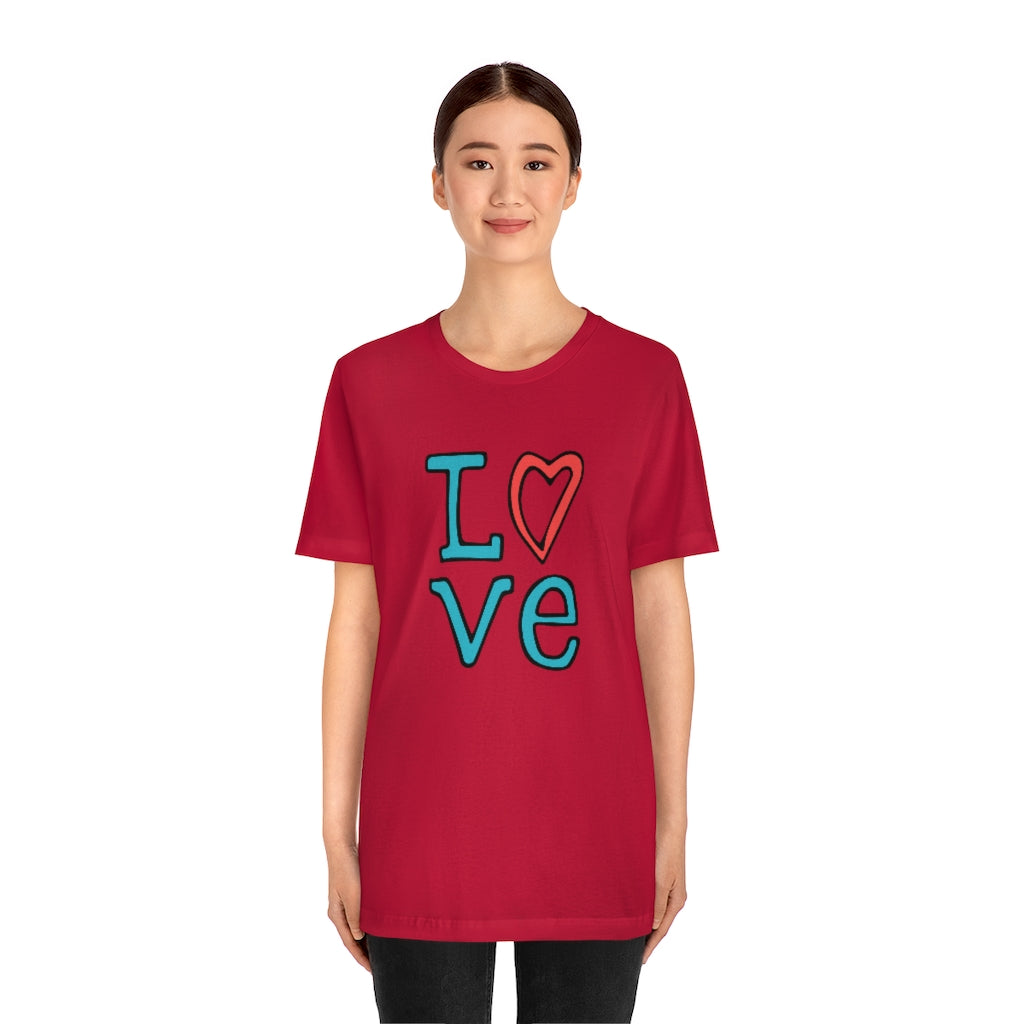 LOVE T-shirt (Red and Teal)