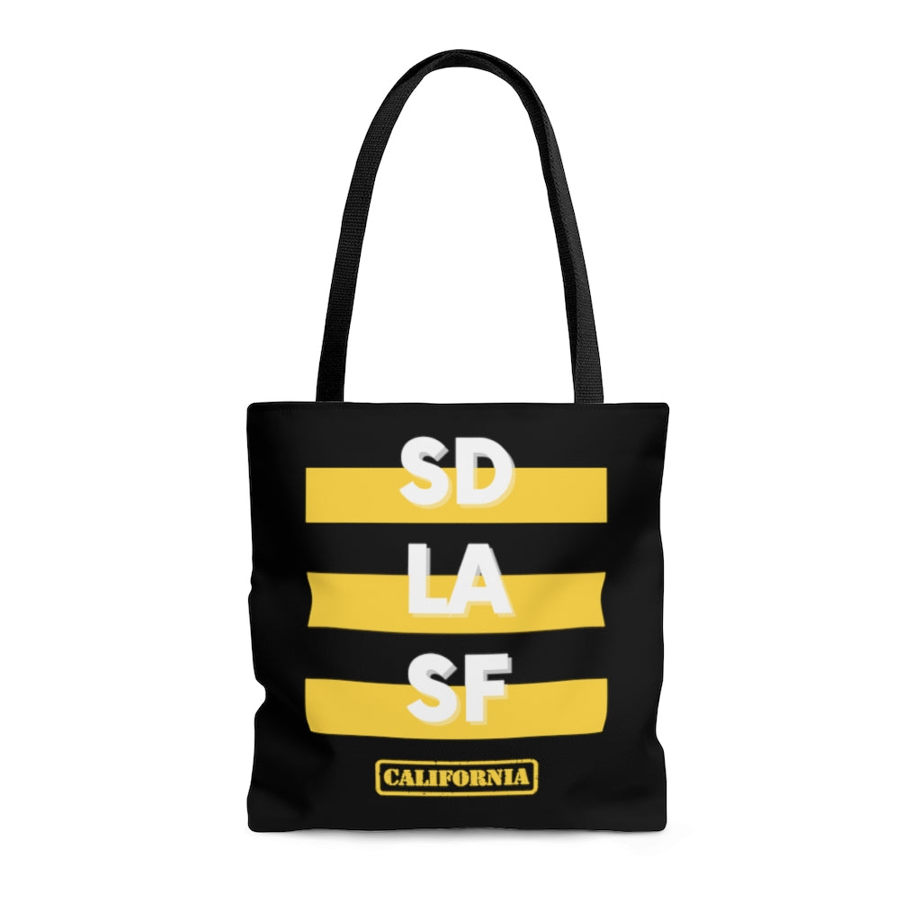 SD LA SF California Yellow and Black Tote Bag