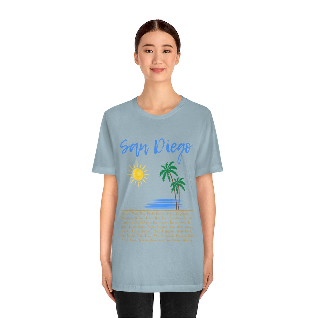 San Diego Neighborhoods Tee | SD Areas on back (Baby Blue)