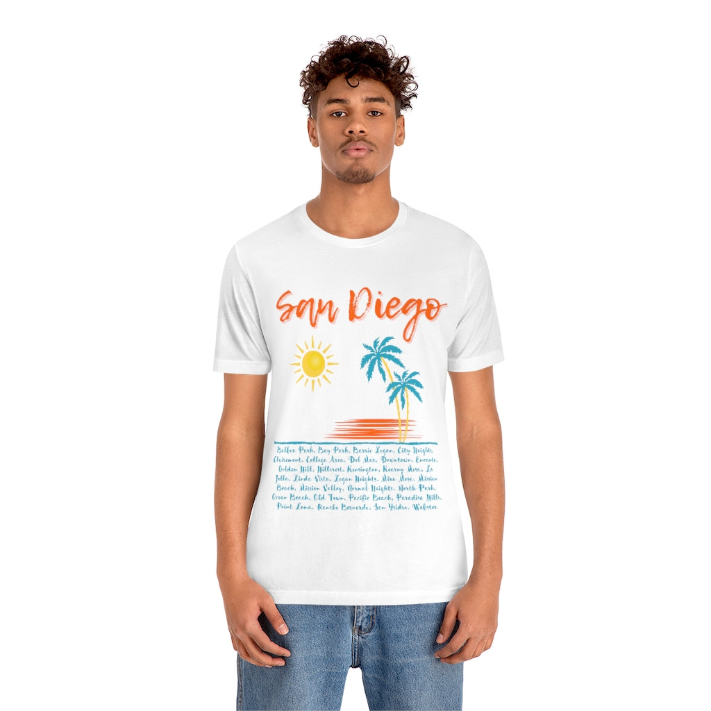 San Diego Neighborhoods Tee | SD Areas on back (Orange)