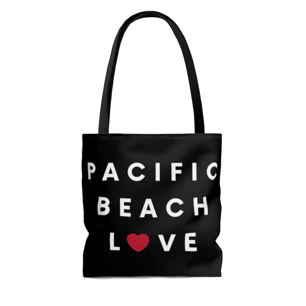Pacific Beach Love Black Tote Bag, San Diego Neighborhood Beach Bag