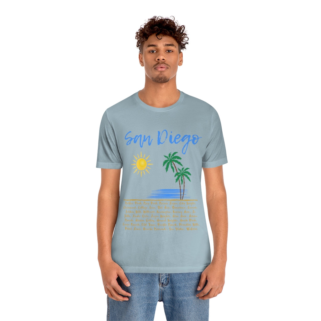San Diego Neighborhoods Tee | SD Areas on back (Baby Blue)