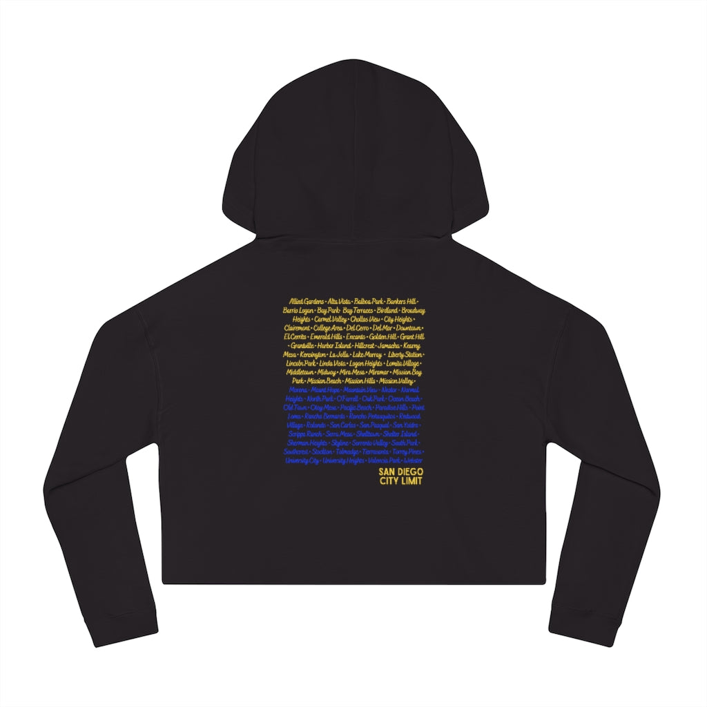 San Diego City Limit Cropped Hooded | SD Areas on back (Royal Blue)
