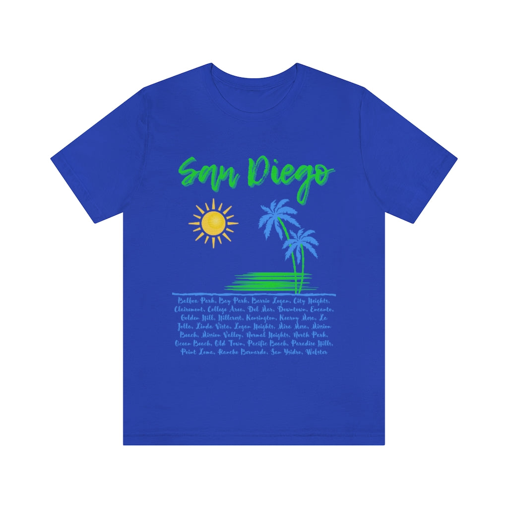 San Diego Neighborhoods Tee | SD Areas on Back (Lime Green)