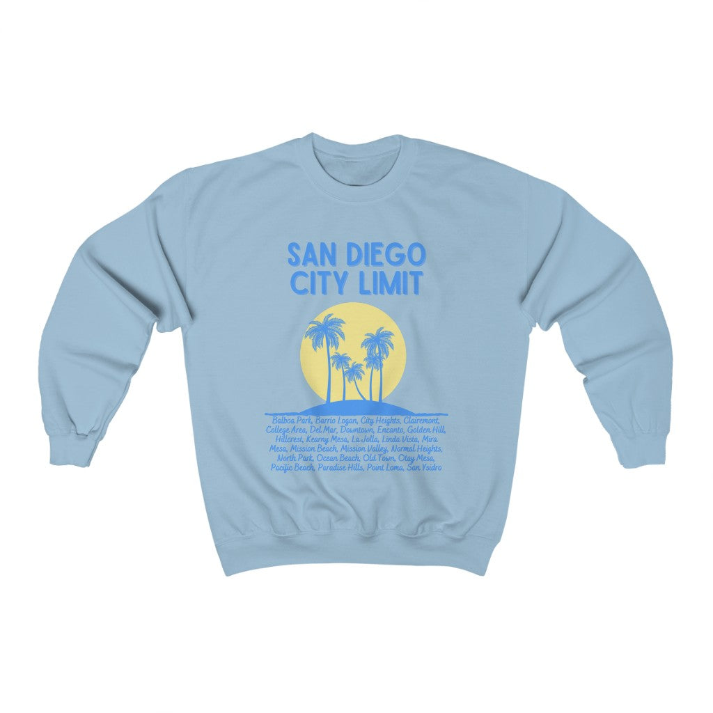 San Diego City Limit Sweatshirt | SD Areas on back (Baby Blue)