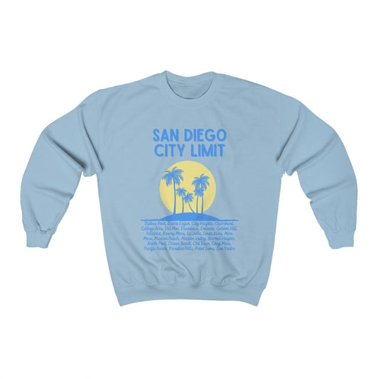 San Diego City Limit Sweatshirt | SD Areas on back (Baby Blue)