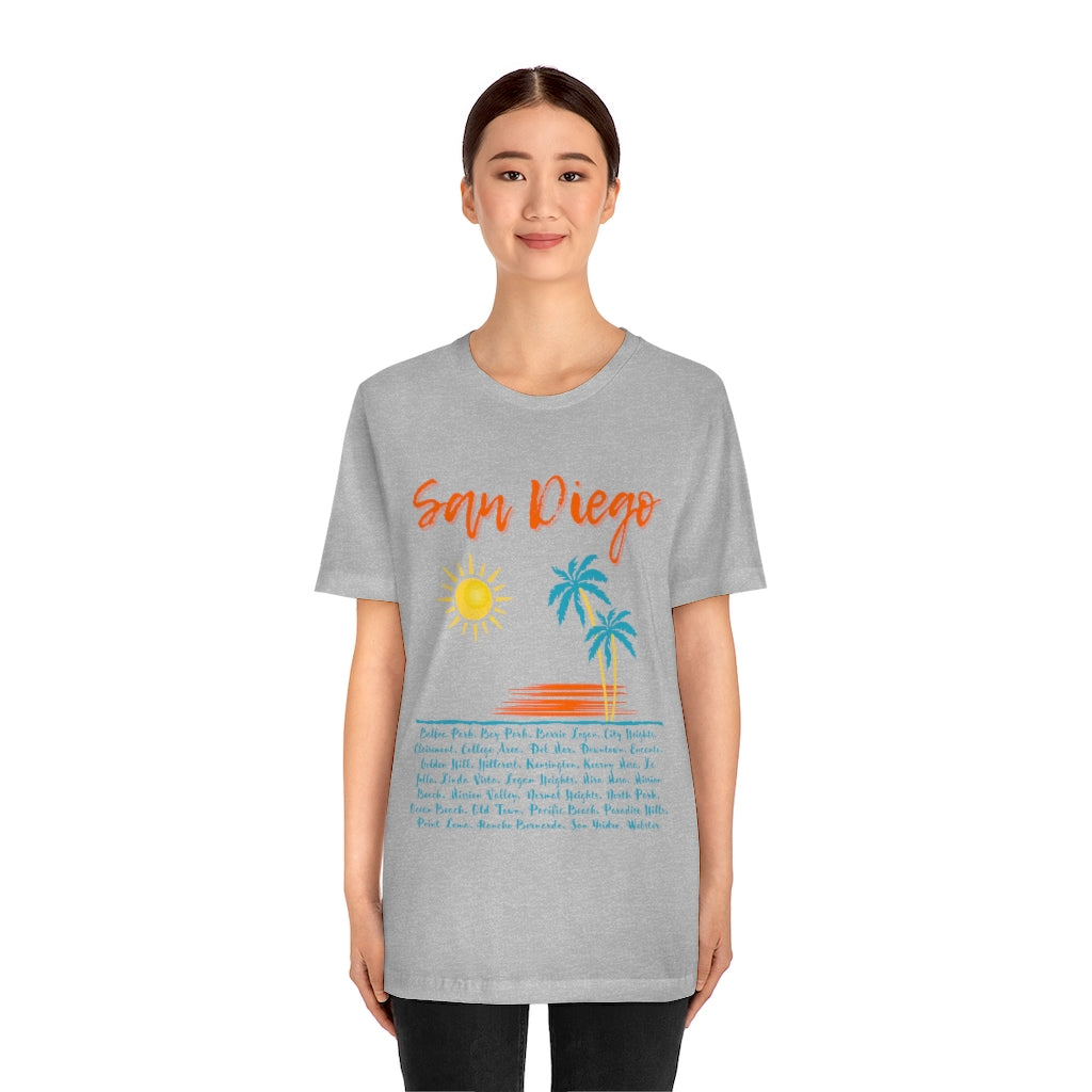 San Diego Neighborhoods Tee | SD Areas on back (Orange)