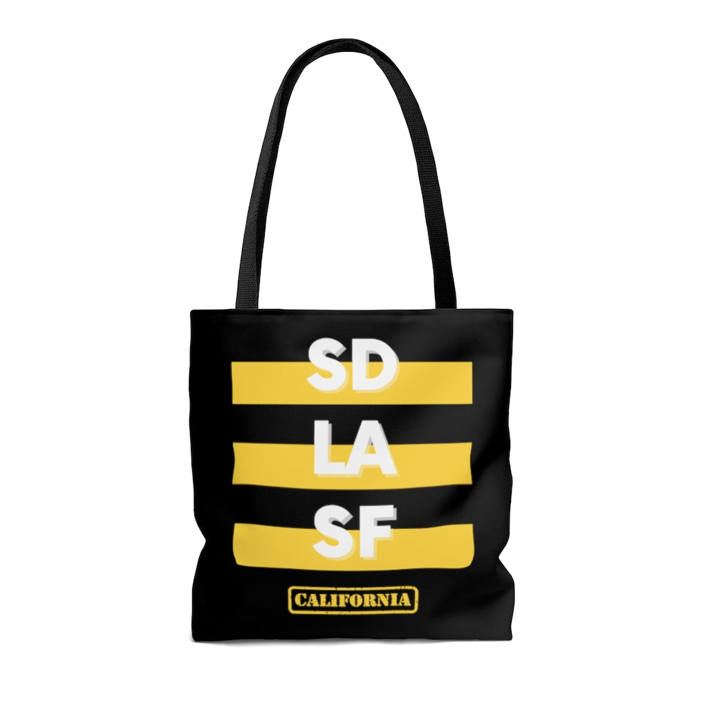 SD LA SF California Yellow and Black Tote Bag